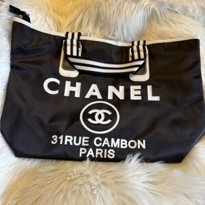 CC Black and White Double Strap Novelty Travel Tote Bag